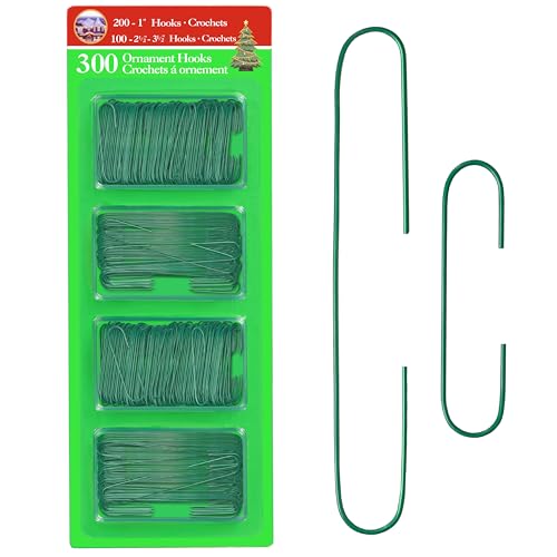 R'ND's 300 Pack Ornament Hooks Christmas Tree Decorating Hangers- Metal Wire Ornament Hooks for Christmas Tree Decoration Hanging (Green)