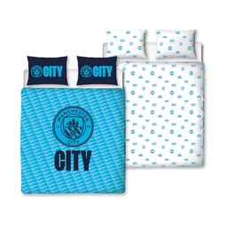 Manchester City FC Official Double Duvet Cover Set, Crestcol Design - Blue Reversible 2 Sided Football Bedding Cover Official Merchandise Including Matching Pillow Cases