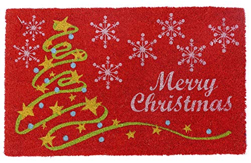 Coco&Coir Door Mat - Non-Slip - Thick Coir - Premium Quality - Rubber Backed - Eco-Friendly - Indoor - Outdoor - Heavy Duty - Christmas Theme - Xmas Entrance Door Mat - 45 x 75 cm (Star Xmas)