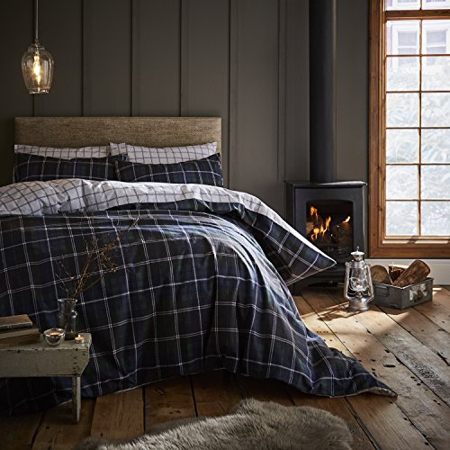 Catherine Lansfield Tartan Check Navy Duvet Cover Set 260x240+50x70x2