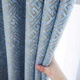MYRU 1 Pair Chenille Curtains Semi Blackout Geometric Modern Curtains for Living Room Bedroom 2 Panels Set (2 x 52 x 84 Inch,Blue and Gold)