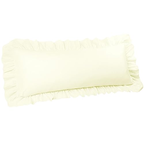 "PiccoCasa Soft Microfiber Plain Bolster Pillowcase with Decorative Ruffle and Envelope Closure Full Body Pillow Case Cover Cream 20""x55"" (4ft 6in)"