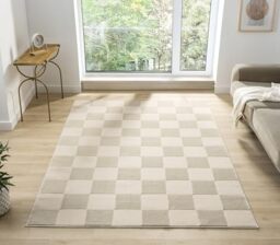 Rugs by Desire Vellure Modern Indoor Living Room Area Rug Embossed Cut-Shrink Pile with Metallic Sheen Jute Backing Living Room - Bedroom Hallway Carpet Grid Cream 160x230 cm