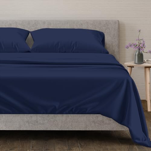 Mayfair Linen 100% Egyptian Cotton Sheets, Navy Blue Full Sheets Set, 600 Thread Count Long Staple Cotton, Sateen Weave for Soft and Silky Feel, Fits Mattress Upto 18'' DEEP Pocket