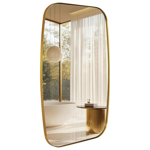 ANDY STAR 24x40??? Gold Bathroom Mirror, Oblong Brass Mirror with Stainless Steel Metal Frame, Brushed Gold Oval Vanity Mirror for Over Sink, Modern Anti Rust Wall Mounted