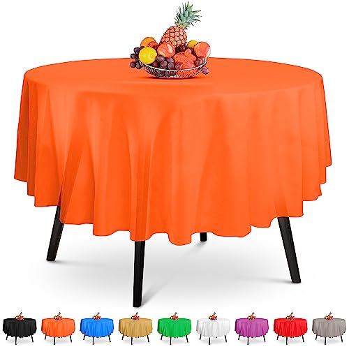 HSGUS 5 Pack Premium Orange Plastic Tablecloth - 108 x 54 in. Disposable Rectangle Table Cloth - Decorative Cover Smooth - Cloths For Parties, Weddings.