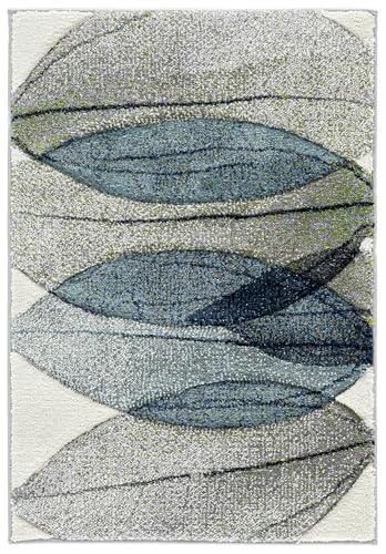 SAFAVIEH Modern Rug for Living Room, Dining Room, Bedroom - Hollywood Collection, Short Pile, in Ivory and Blue Green, 61 X 91 cm