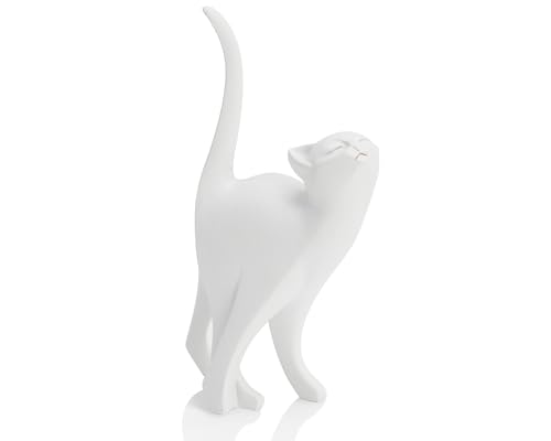 AMOIENSIS 7 Inch White Proud Cat Statue, Cat Memorial Gift Home Decor - Cat Lover Gift for Home Decor, Office Desk, Minimalist Cat Sculpture with Elegant Flowing Lines