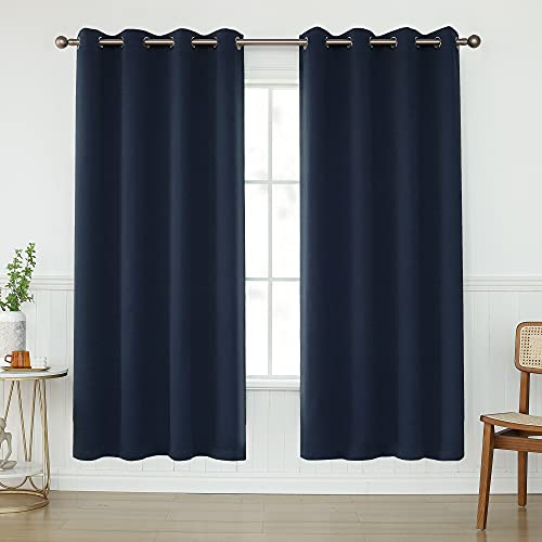 KEQIAOSUOCAI Navy Blue Blackout Curtains 72 Inches Long 2 Panels for Living Room - Grommets Room Darkening Block Heat Drapes for Bedroom, 52W x 72L, Navy