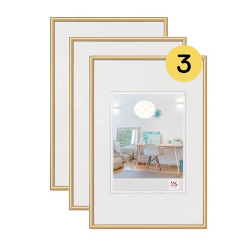walther Design Picture Frame Gold 15 x 20 cm 3-Pack, New Lifestyle Plastic Frame KV520G3