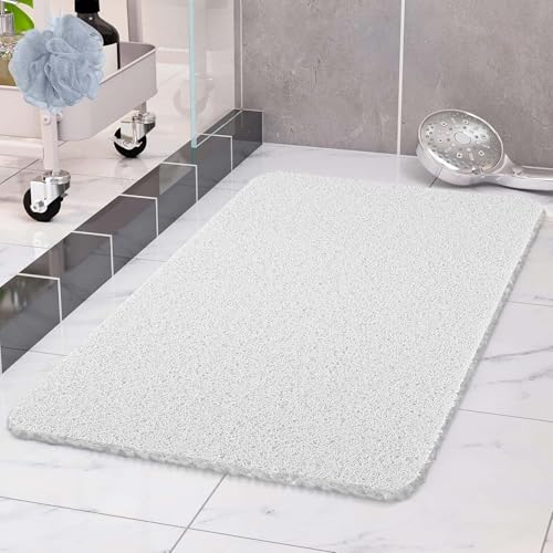 COSYLAND Non-Slip Shower Mat, 40 x 80 cm, Bath Mat Non-Slip with Drain, Soft PVC Loofah Non-Slip Shower Mat, Quick Non-Slip Bath Mat, White