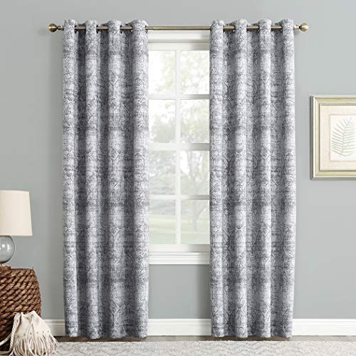 "Sun Zero Darren Distressed Woven Jacquard Blackout Grommet Curtain Panel, 50"" x 95"", Indigo"