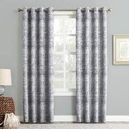 "Sun Zero Darren Distressed Woven Jacquard Blackout Grommet Curtain Panel, 50"" x 95"", Indigo"