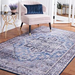 SAFAVIEH Traditional Rug Ideal for High Traffic Areas - Machine Washable and Non Slip - Tucson Collection, Short Pile, in Blue and Grey, 152 X 244 cm