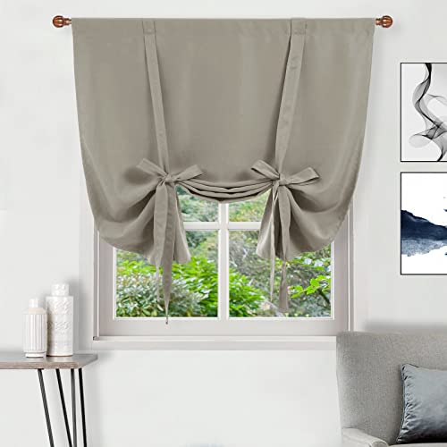 DWCN Blackout Curtains-Tie Up Shade for Window Thermal Insulated Room Darkening Rod Pocket Curtains for Kitchen, Taupe, W42 X L63 Inches, 1 Panel