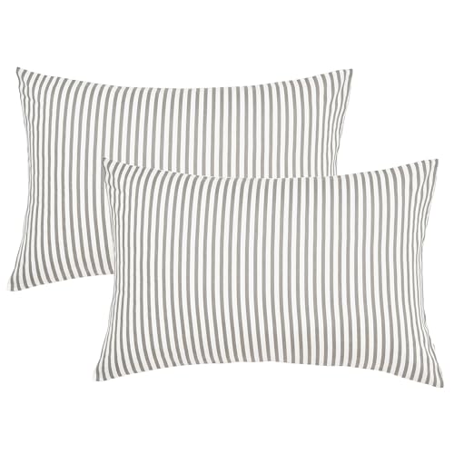 JELLYMONI Cotton Vertical Gray Striped Pillowcases Set of 2, Cal King - Soft breathable feel, Envelope closure, 400TC cotton, Machine washable, Gentle on skin