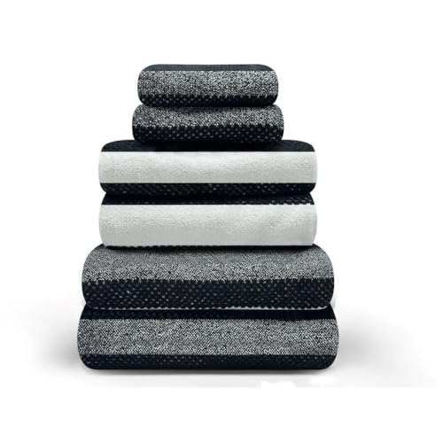 GC GAVENO CAVAILIA Bath Towel Set (70x120 cm) - 100% Ring Spun Cotton Striped Bath Towels 2 Pack - Water Absorbent & Quick Dry Bathroom Towels - Soft Hotel Quality Large Towel -Black