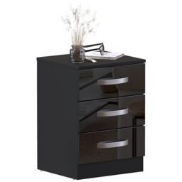 Vida Designs High Gloss Chest Of Drawers Black, 3 Drawer With Metal Handles and Runners, Unique Anti-Bowing Drawer Support, Bedroom Furniture