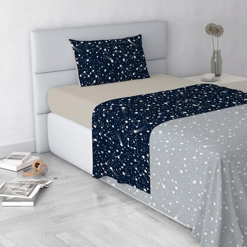 Fashion Bed Sheet Set, Made in Italy, Soft Microfibre Bed Set, Fitted Sheet, Top Sheet 150 x 270 cm and Pillowcase with Inner Flap, Single, Belle
