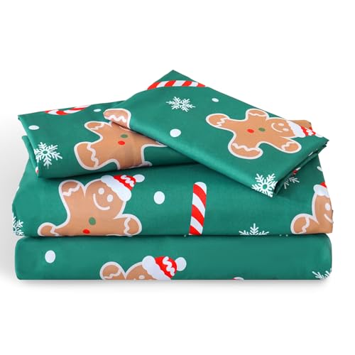 LONAVA Twin Sheet Set Kids - Gingerbread Man 3 Pieces Soft Cute Microfiber Bed Sheet for Boy Girls Teens, Oeko Texted Breathable Cooling Fabric & Deep Pocket Full Elastic Sheets