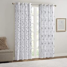 Comfort Spaces Vivian Total Blackout Window Curtain Panel Pair, Metallic Geometric Design, Thermal Insulated Light Blocking Drape for Bedroom and Apartments, 50x84, White/Silver, 2 Piece