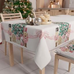 PETTI Artigiani Italiani - Christmas Tablecloth Stain Resistant Square Table Cover for Kitchen, Pink Soldiers Design, 140x140 cm, 100% Made in Italy