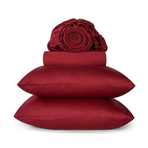 URBANHUT 100% Cotton Full Size Bedding Sheets Set (4Pc), 800 Thread Count, Thick, Soft & Smooth Luxury Sateen Weave Hotel Sheets, Long Staple Cotton, 16'' Elasticized Deep Pocket -Burgundy