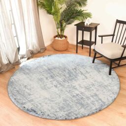 Livabliss Alix Abstract Round Floor Covering 160cm – Modern Marble Pattern for Living Room, Dining Room, Kitchen, Bedroom & Lounge, Soft Easy Care Medium Pile – Navy Blue, Grey & Ivory