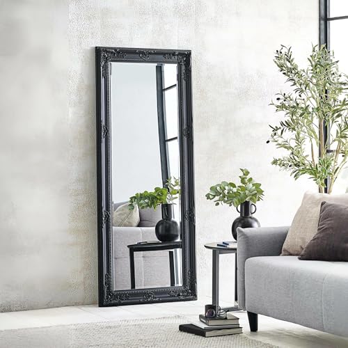 Julian Bowen Palais Mirror Full Length – Antique Leaner or Wall Mounted, Glass, 170cm x 70cm, Full Body Mirror for Bedroom, Living Room & Dressing Room – Black