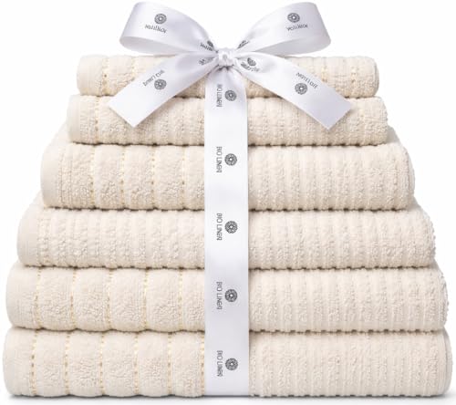 "BIOLINEN 100% Cotton Bath Towel ??? Ultra Soft & Highly Absorbent 30""x60"" Towel, Quick Dry Spa Quality for Home, Gym & Hotel ??? Grey (1 Pack) (Ivory, 6 Pack)"