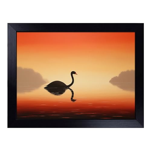 Lap Tray with Bean Bag Cushion, Swan Minimalism - Handmade in the UK, Raised Wooden Edge, Padded Cushion, Heat-Resistant Wipe-Clean Surface, for Meals, Laptops and Crafts