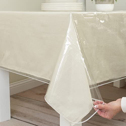 "Benson Mills Heavy Duty Clear Plastic 100% Waterproof Tablecloth Protector, Vinyl Table Cloth, Oil Proof Wipe Clean Table Cover for Dining Tables, Parties and School Projects (60"" x 144"" Rectangular)"