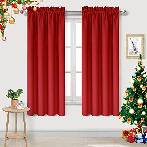 DWCN Blackout Thermal Insulated Room Darkening Curtain Panels Window Curtains Rod Pocket Red Bedroom Curtains,42 x 63 inches Long,Set of 2