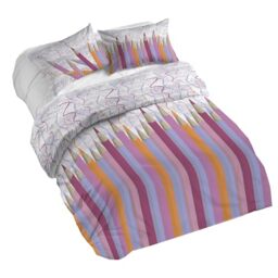 PENSIERI DELICATI Double Duvet Cover Set, 100% Cotton, Complete with 250 x 200 cm Bag and 2 Pillowcases 52 x 82 cm, Made in Italy, Duvet Cover Machine Washable At 40 Degrees, Pink Pencil Pattern