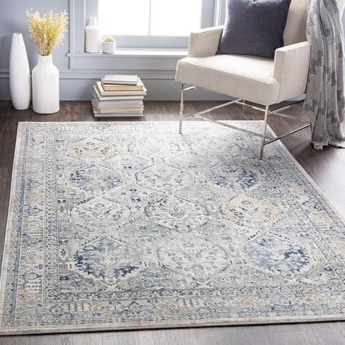 Livabliss Camila Mayfair Vintage Rug - Area Rugs for Living Room 140x200 cm, Bedroom - Scandi Neutral Rugs, Traditional Patterned Boho Style, Natural Easy Care Pile - Large Rug, Grey and Blue