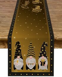 Happy New Year Gnome Table Runner 2026 Black and Gold Christmas Winter Holiday Celebration Kitchen Dining Home Decorations