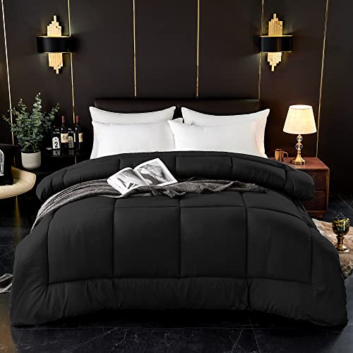 ComfyWell Super King Duvet – Plain Quilt Comforter Bedspreads, Coverlets & Sets, 2 Pillowcases Warm and Anti Allergy All Season Coverless Duvet, Throws For Bed.(Super King (220x260cm), Black)