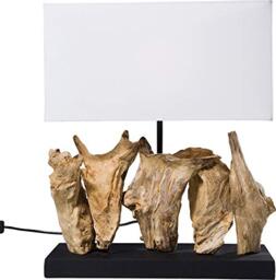 KARE Design Table Lamp Nature Vertical, Brown, White, Cotton Shade, Solid Wood, Bedside Lamp, Lighting, Room Decor, Bedroom, Living Room, Office, Bulb not Included, 43 x 35 x 15 cm (H/W/D)