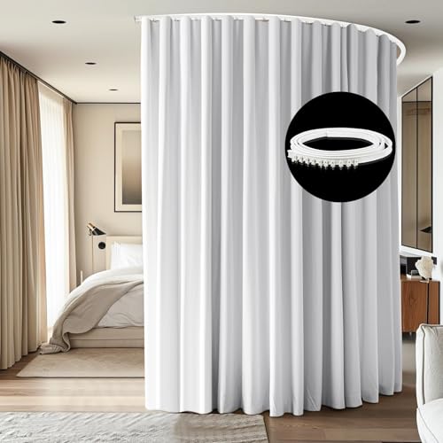 cbsroro Room Divider Ceiling Mounted Curtains Track Sets Extra Wide Blackout Curtain Flexible Tracks for Bedroom Privacy Partition Separator, 1 Panel White Drape and White Rail, W12.5 x H7ft