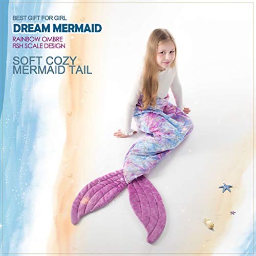 COSUSKET Mermaid Tail Blanket, Mermaid Blanket for Girls, All Seasons Soft Premium Colorful Fish Scale
