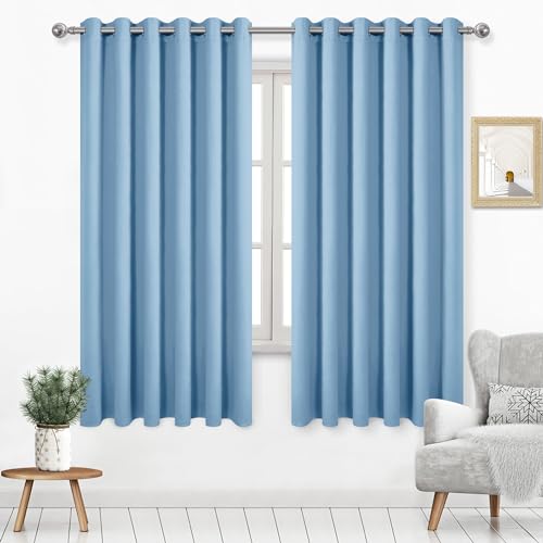 DWCN Light Blue Curtains 63 Inch Length, Room Darkening Drapes for Bedroom, 70W Extra Wide Window Treatments, Light Blue, W70 x L63 Inch, Set of 2