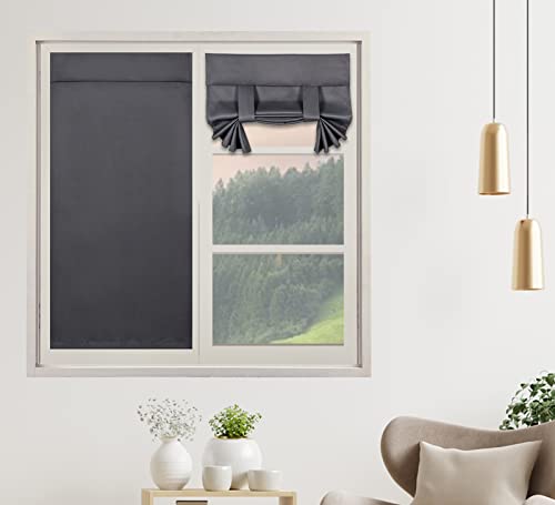 PI Blackout Curtain, Privacy Tie-up Shade, Thermal Insulated Small Curtain for Classroom/Sliding Door/Front Door, 1 Panel (W34XL40, Dark Grey)