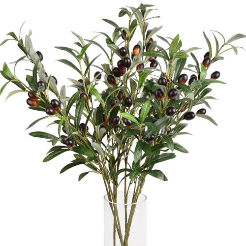 Antspirit 28-Inch Artificial Olive Branches Plants Stems Fake Plants Green Leaves Fruits Branch Leaves for Home Office ndoor Outside DIY-Wreath Decor (3pcs)