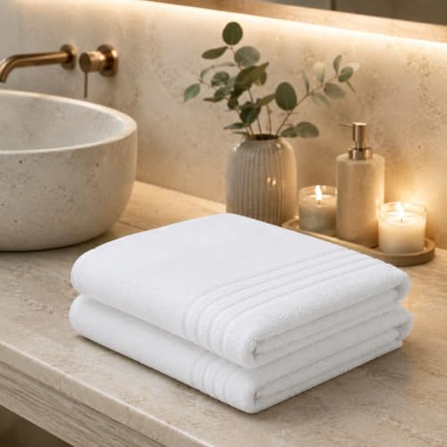 GC GAVENO CAVAILIA Pack of 2 Bath Towels - 100% Cotton 70 x 135 cm - White