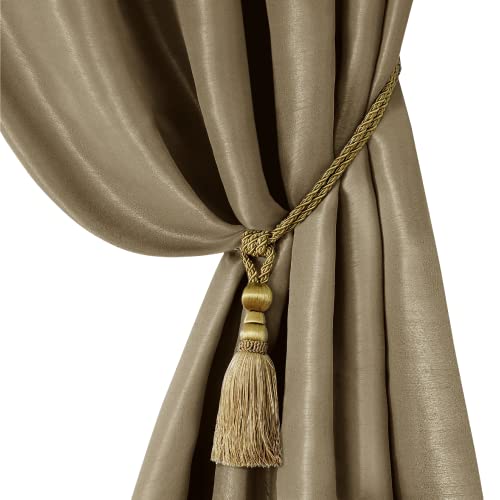 "Elrene Home Fashions 26865902495 Tassel Tieback Rope Cord Fabric Single Window Curtain Treatment Drape Accessories, 24"", Gold"