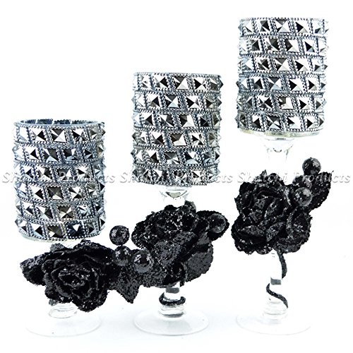 SHATCHI Candle Holders (Set of 3)- Different Sizes – Decorated Glass Tealight Candle Holder -Holds Votive Candles, Pillar Candles for Dining,Wedding Table Centerpiece,Home,Living Room Décor