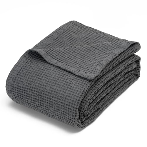 King Size Waffle Blanket - 100% Organic Cotton, Waffle Weave, Premium Quality, Lightweight, Breathable, All-Natural, Toxic-Free Blanket - 108???x92??? (Gray - King/California-King)