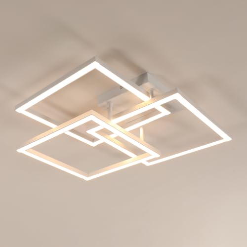 Comely Modern LED Ceiling Light 62CM White Dimmable Ceiling Lamp with Remote Control 3000K-6500K Geometric Square Flush Ceiling Light for Living Room Bedroom Kitchen 40W