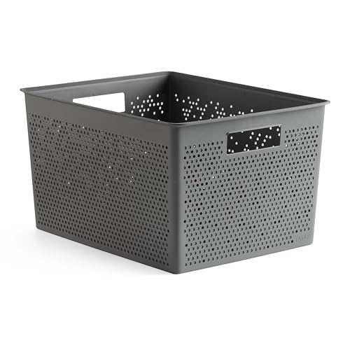 TATAY Storage Basket Bohol 20 L Optimal Ventilation Modular Storage Design - Storage Basket Household - Dimensions 30x39x21.5 cm - BPA-Free Material - Recycled Plastic Material - Stackable Design, Grey