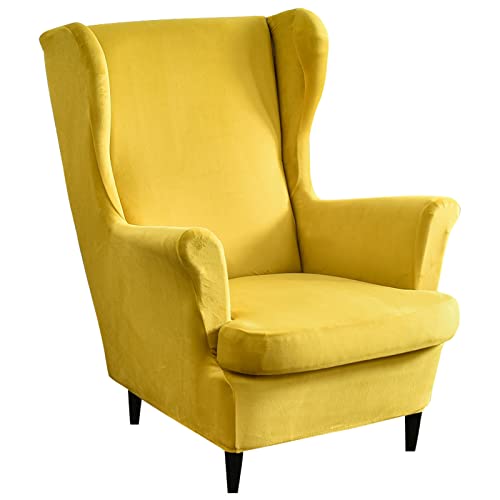 Mingfuxin Wingback Chair Covers 2 Piece Set Stretch Wing Chair Cushion Sofa Slipcover, Removable Velvet Wing Back Armchair Slipcovers Furniture Protector for Living Room Bedroom Hotel